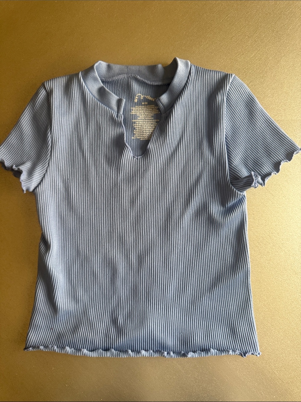 art class Light Blue Ribbed Notch-Neck Short Sleeve Tee